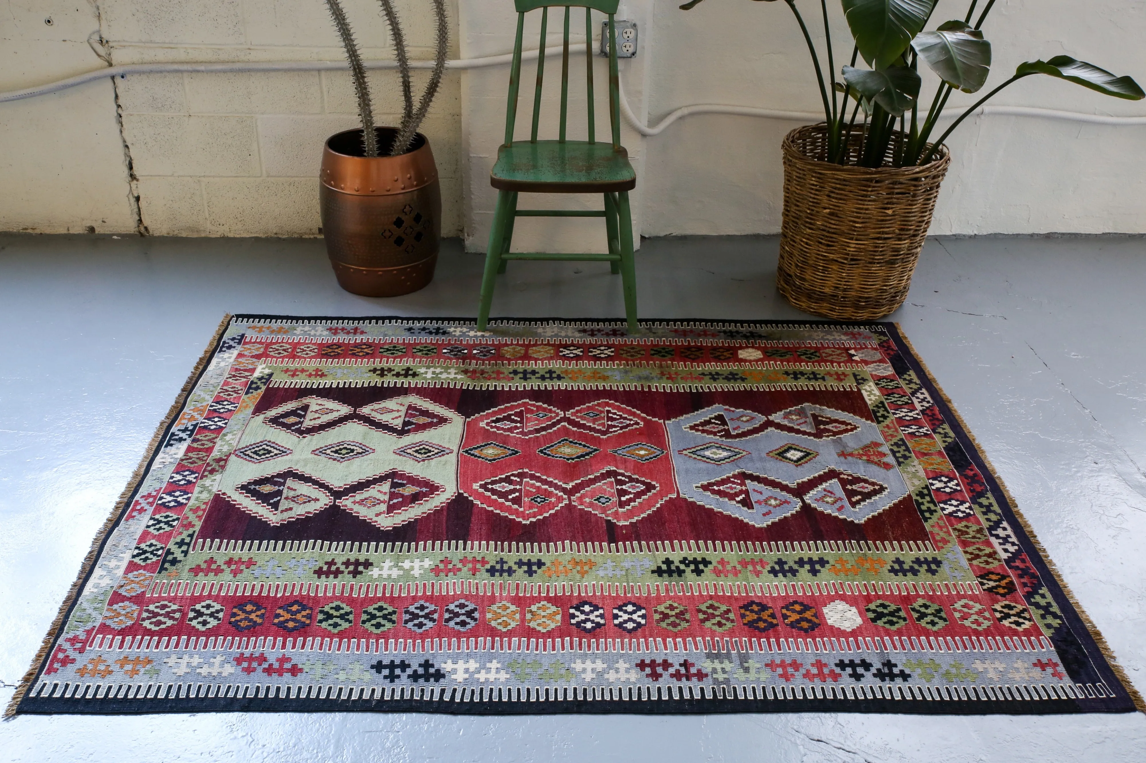 Old Konya Obruk Kilim 4.9ftx6.3ft