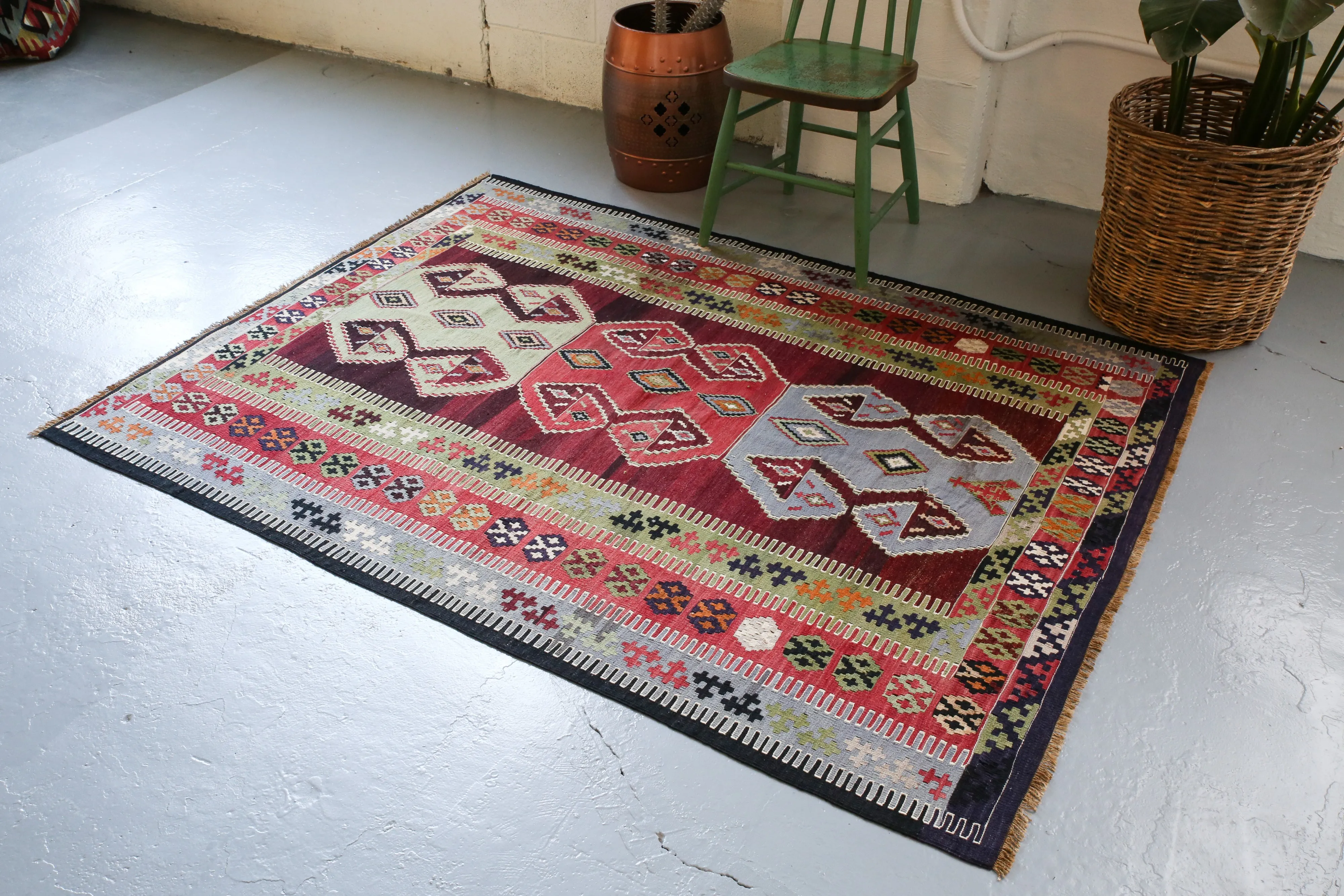 Old Konya Obruk Kilim 4.9ftx6.3ft