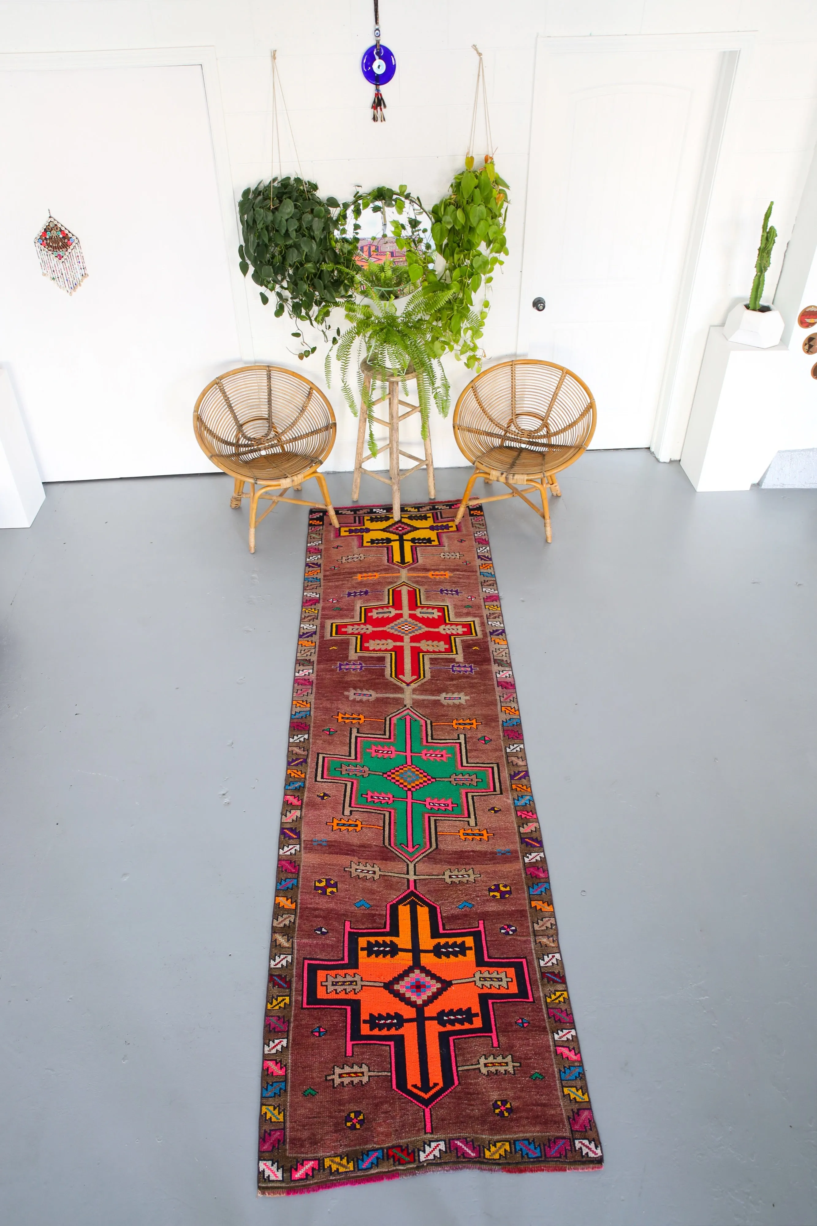 Old Kurdish Herki Runner 3ftx10.6ft