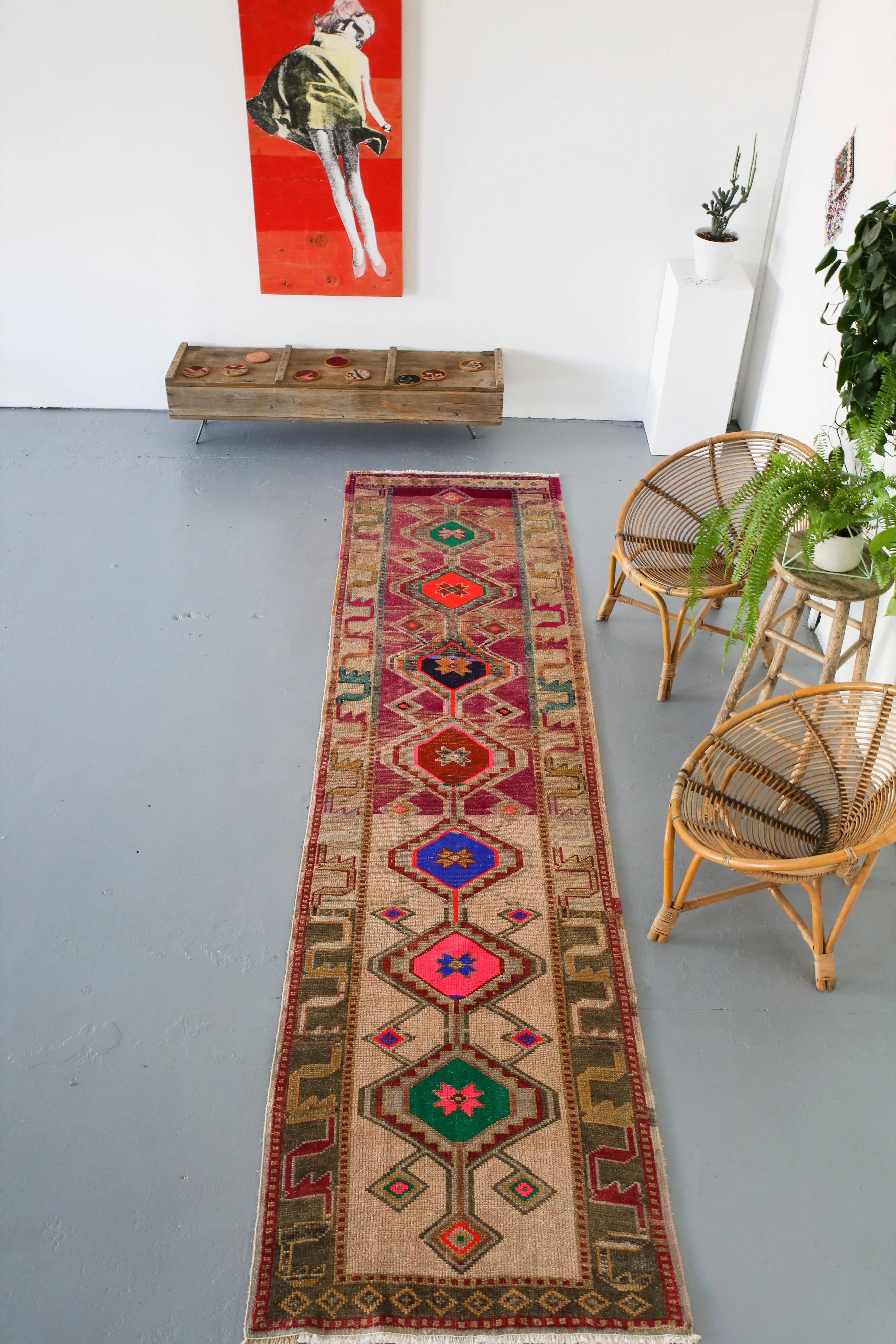 Old Kurdish Herki Runner 3ftx11.4ft