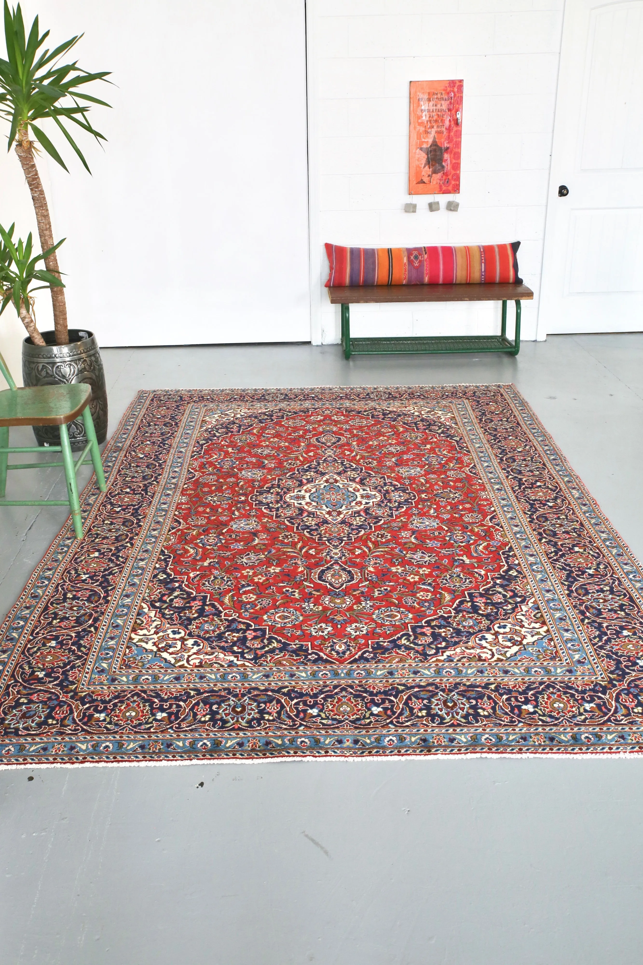 Old Persian Kashan Rug 5.6ftx7.6ft