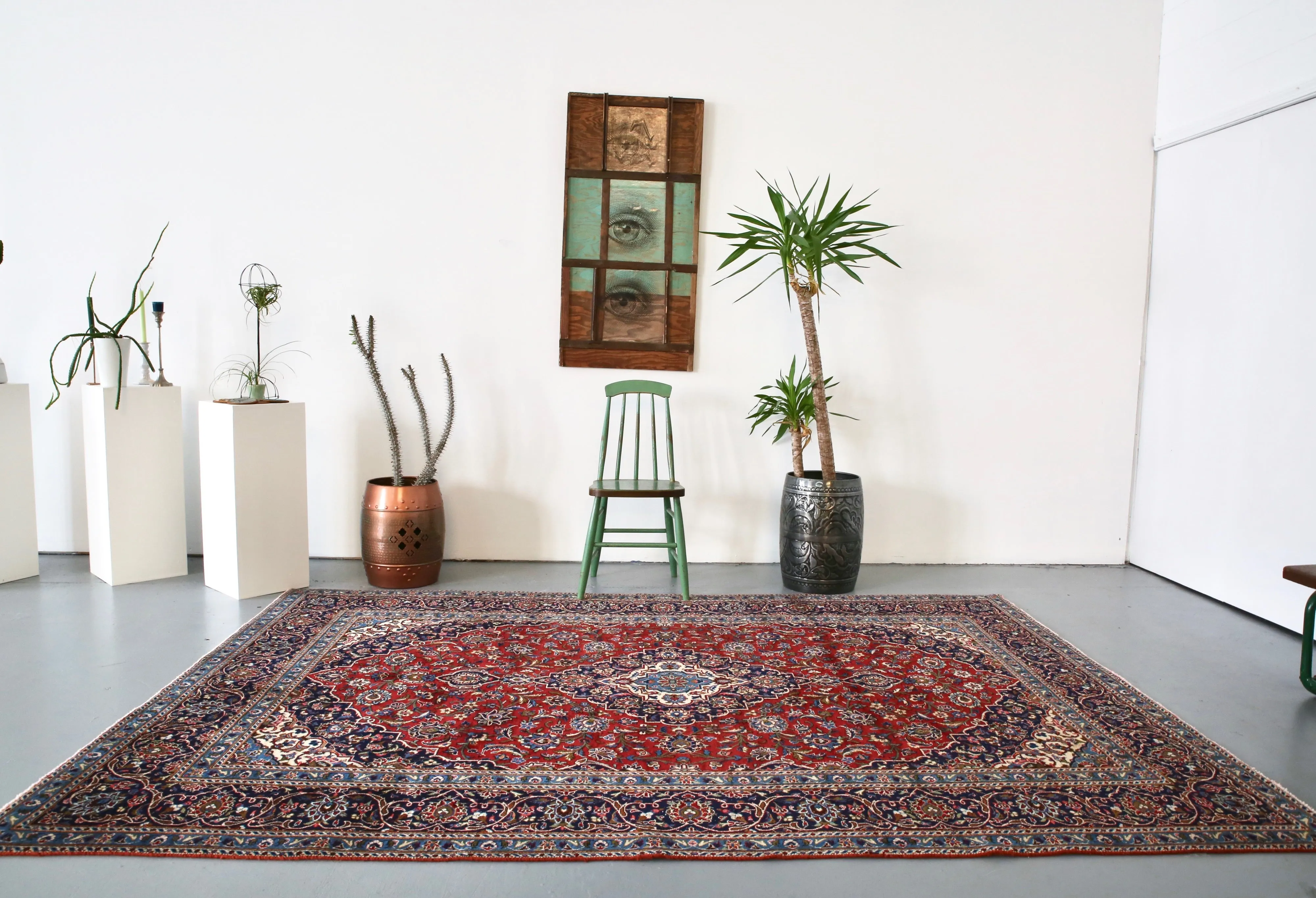 Old Persian Kashan Rug 5.6ftx7.6ft