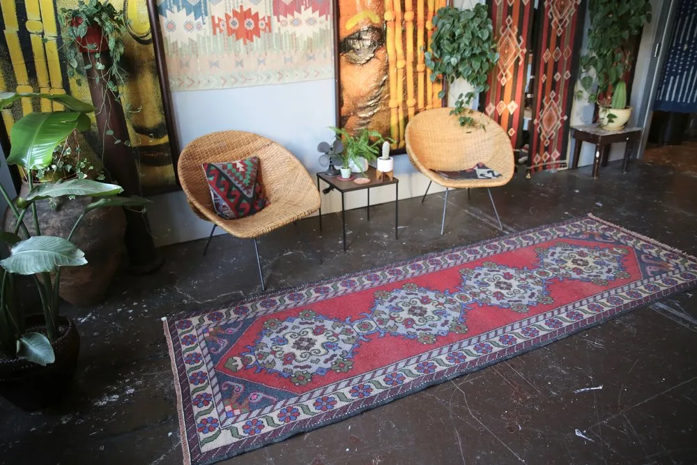 Old Turkish Faded Anatolian Runner Rug 3.3ftx9.10ft