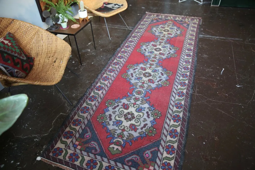 Old Turkish Faded Anatolian Runner Rug 3.3ftx9.10ft