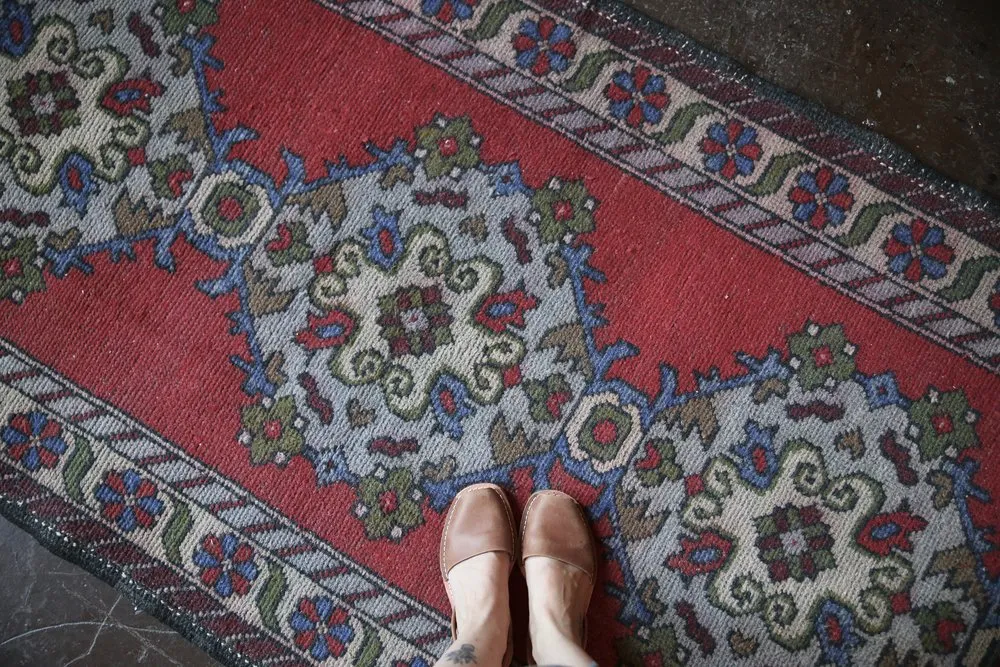 Old Turkish Faded Anatolian Runner Rug 3.3ftx9.10ft