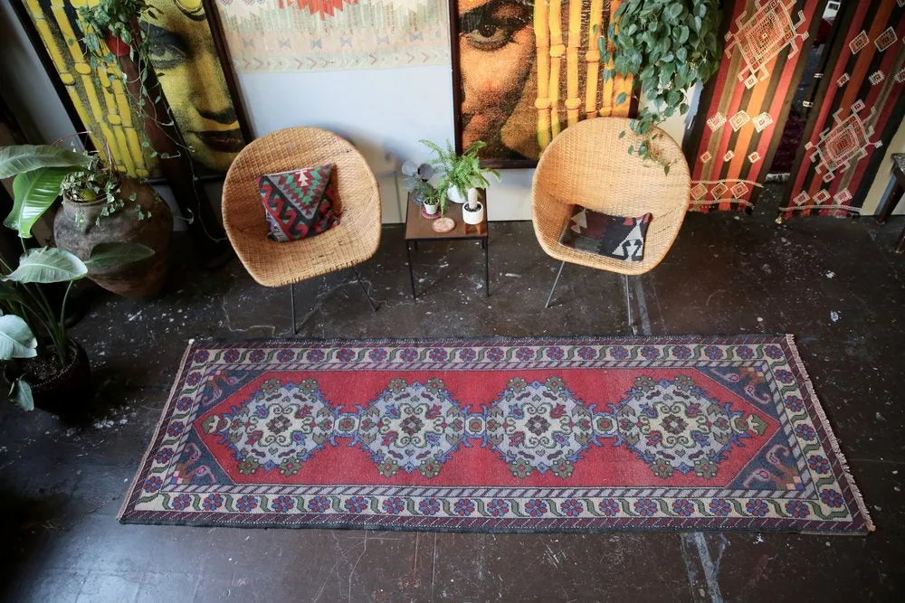 Old Turkish Faded Anatolian Runner Rug 3.3ftx9.10ft