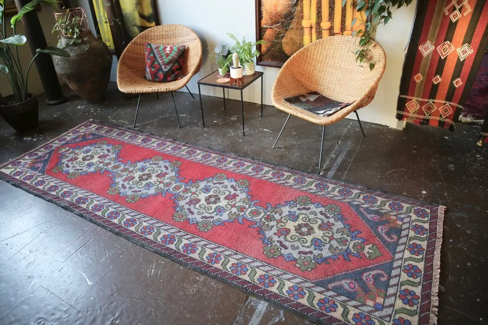 Old Turkish Faded Anatolian Runner Rug 3.3ftx9.10ft