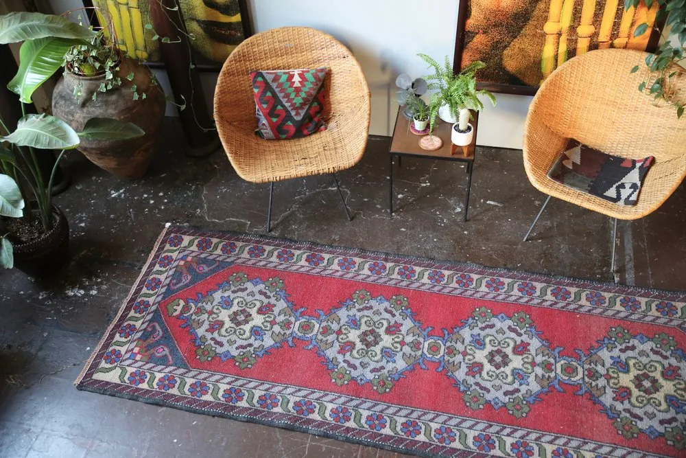 Old Turkish Faded Anatolian Runner Rug 3.3ftx9.10ft