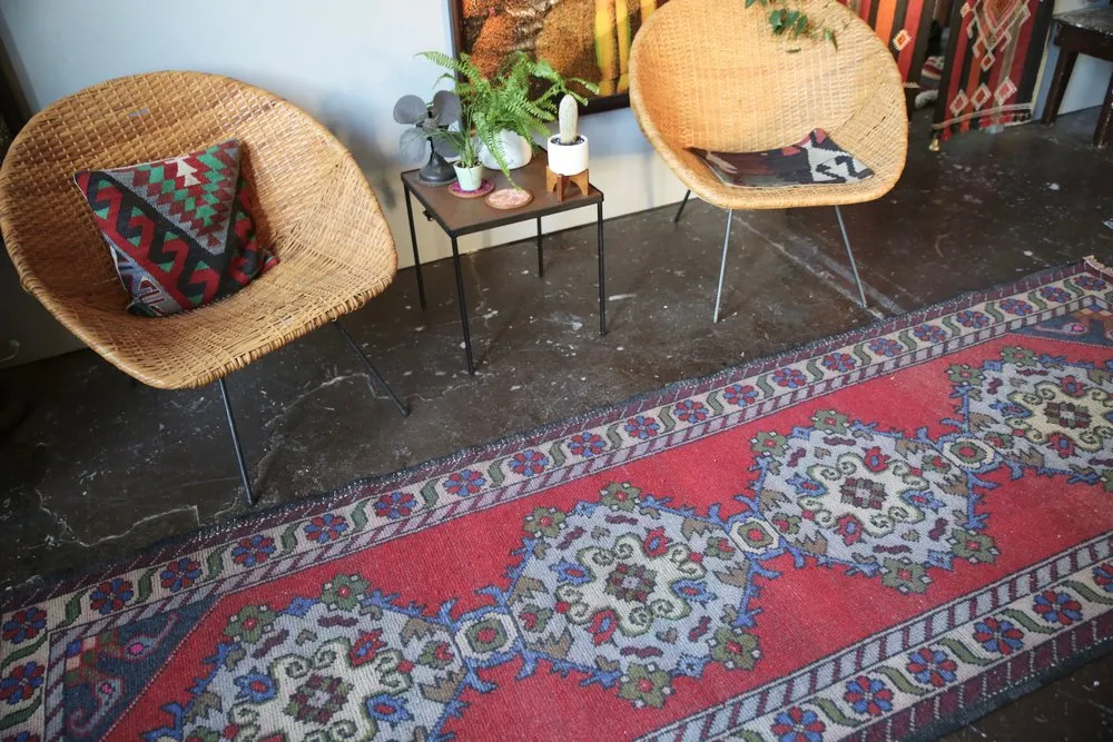 Old Turkish Faded Anatolian Runner Rug 3.3ftx9.10ft
