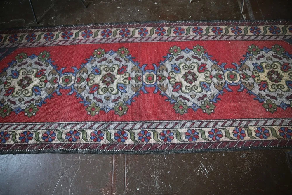 Old Turkish Faded Anatolian Runner Rug 3.3ftx9.10ft