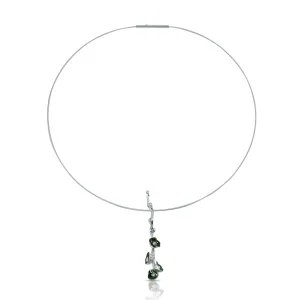 One-Of-A-Kind Silver and Green Enamel Poppy Necklace