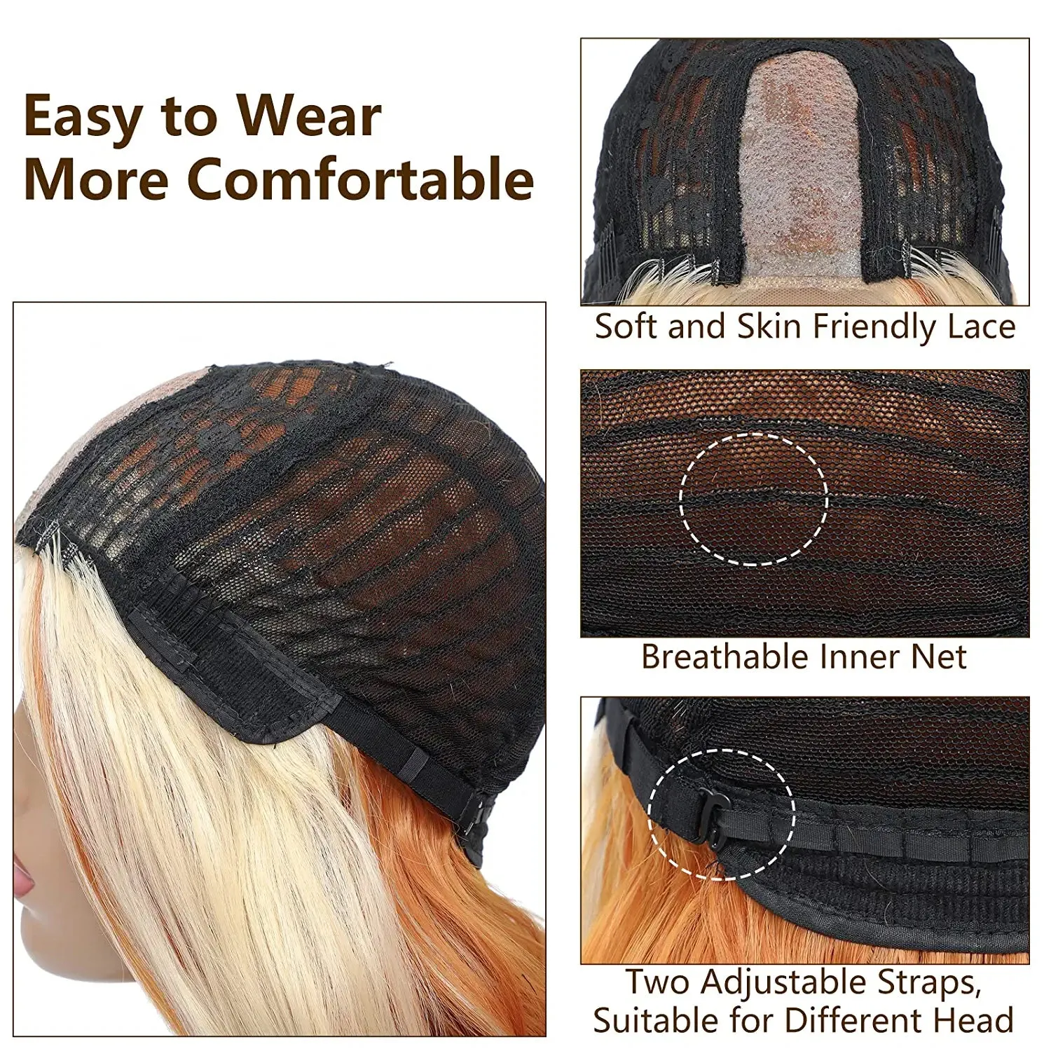 Orange Blonde Highlight Full Lace Wig for Women
