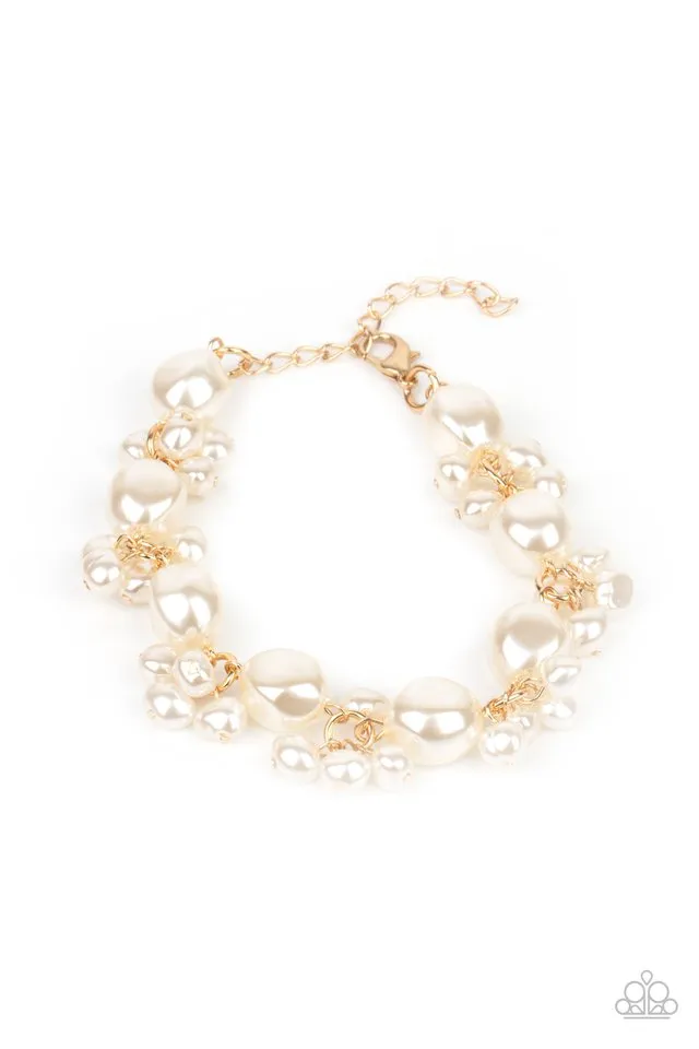 Paparazzi "Imperfectly Perfect" Gold Metal & White Pearl Cluster Clasp Bracelet
