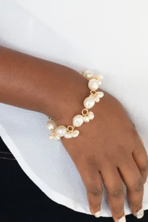 Paparazzi "Imperfectly Perfect" Gold Metal & White Pearl Cluster Clasp Bracelet