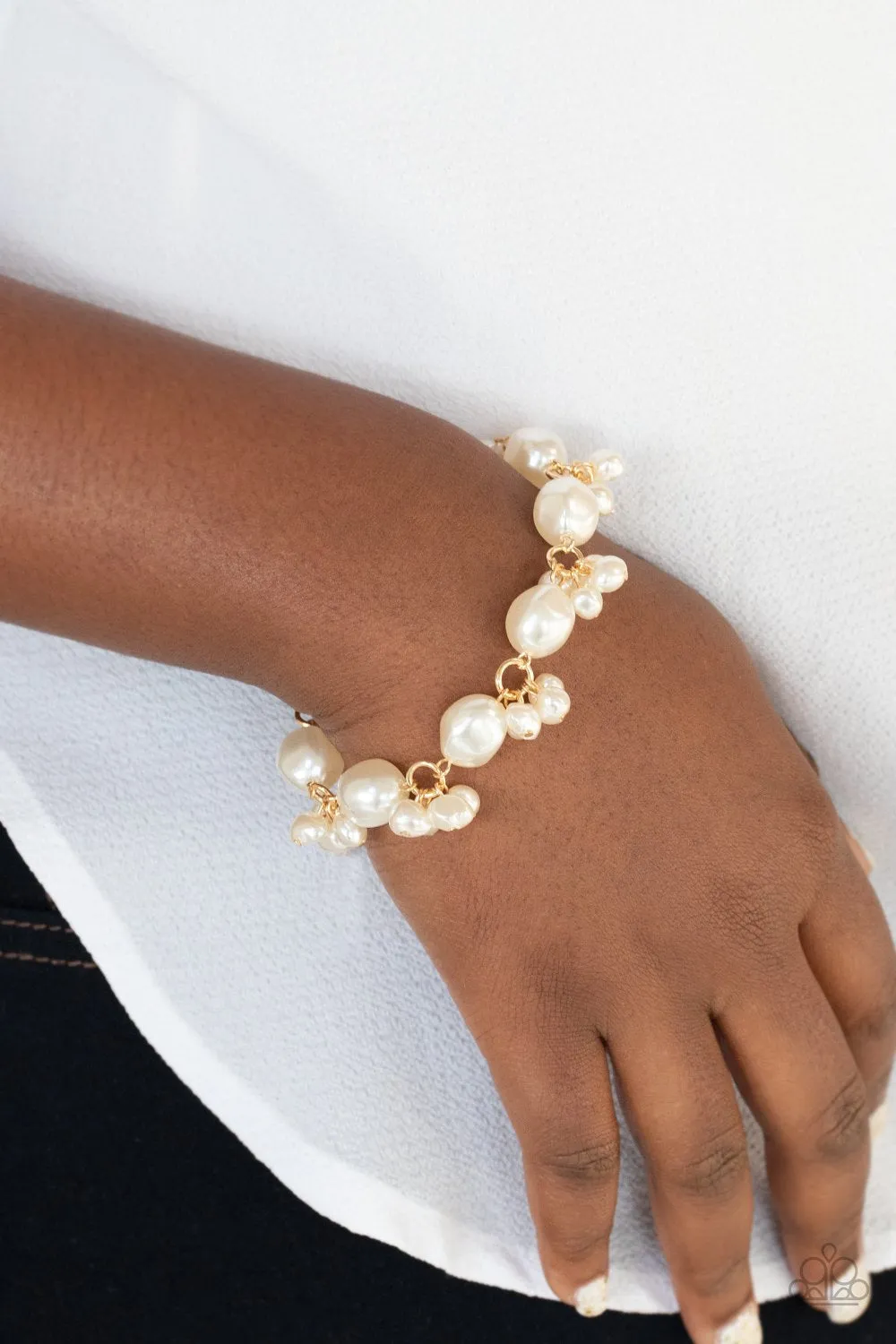 Paparazzi "Imperfectly Perfect" Gold Metal & White Pearl Cluster Clasp Bracelet