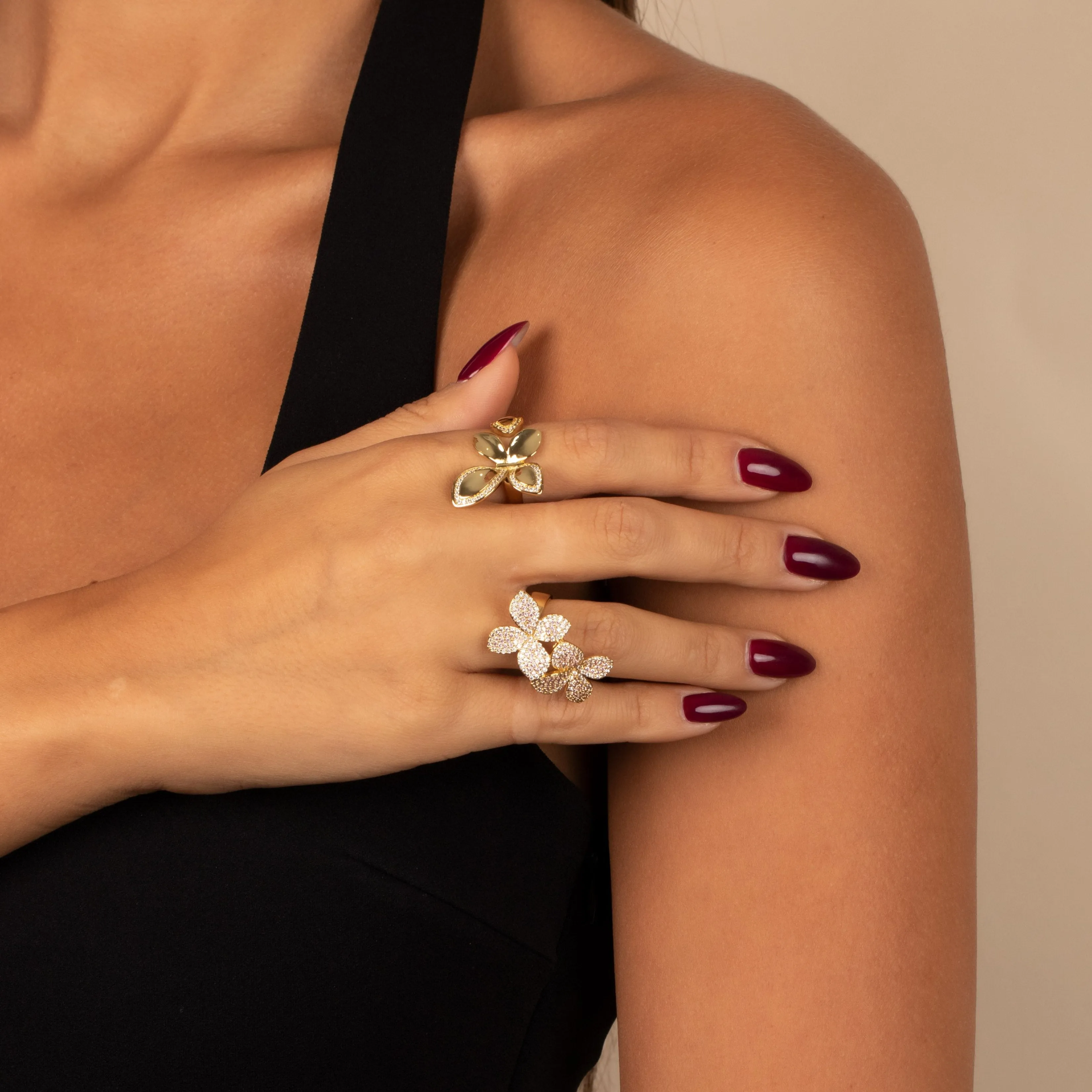 Pave Colored Double Flower Ring