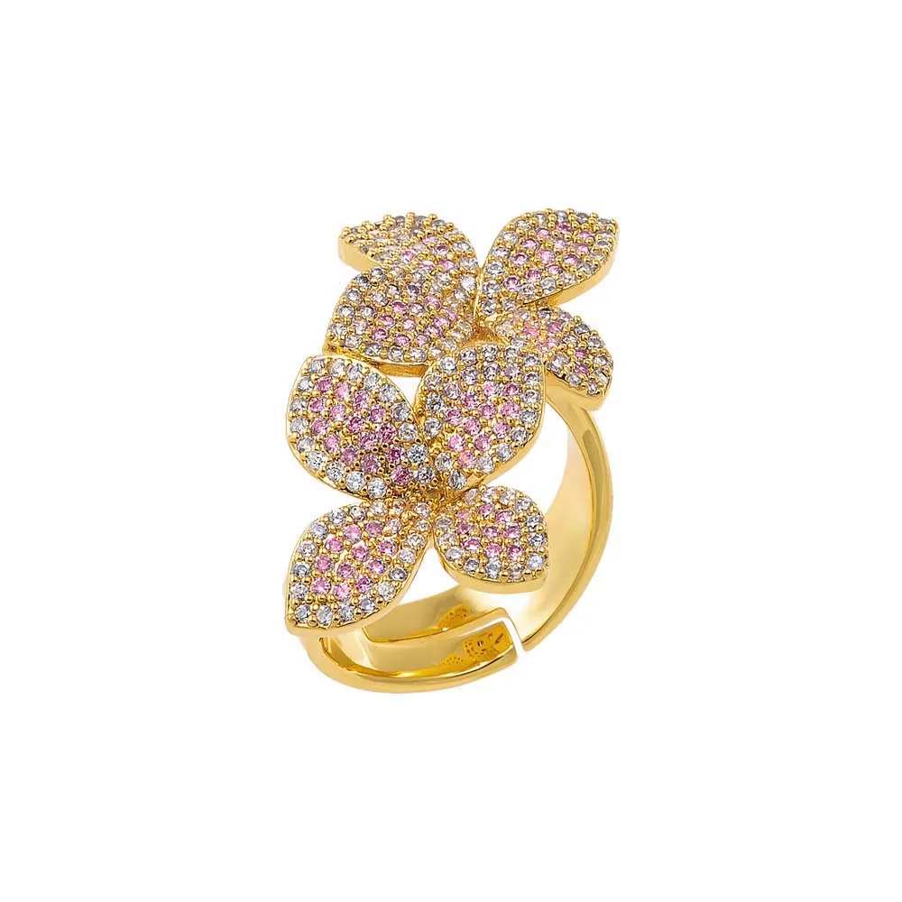 Pave Colored Double Flower Ring