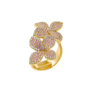 Pave Colored Double Flower Ring