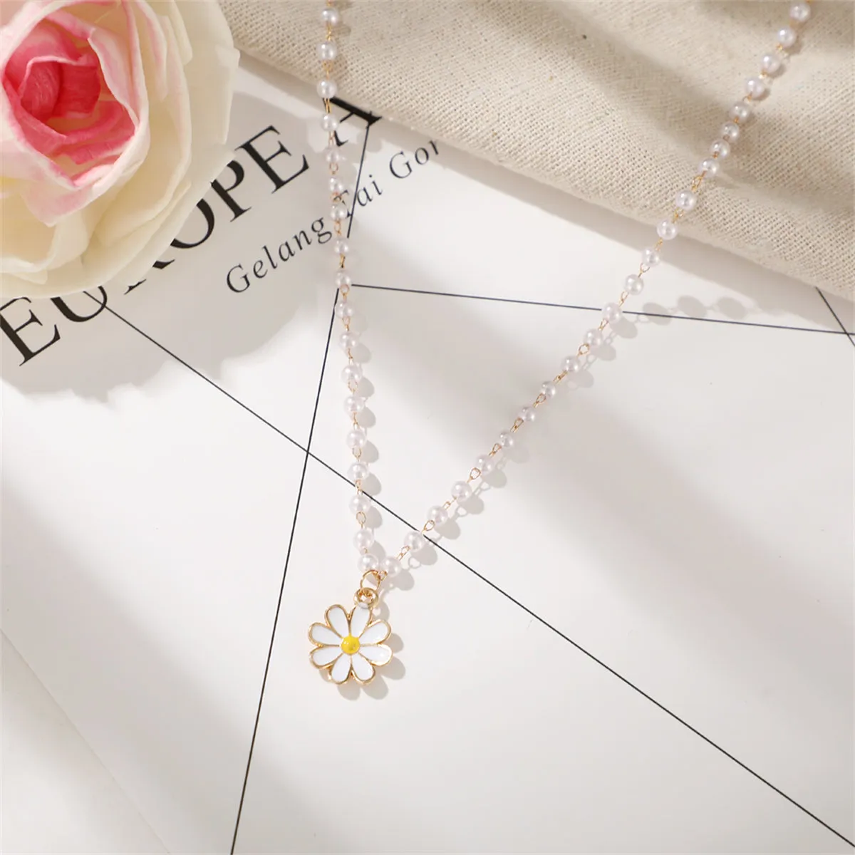 Pearl & 18K Gold-Plated Station Daisy Pendant Necklace