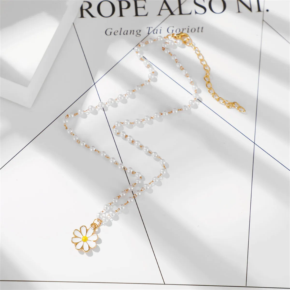 Pearl & 18K Gold-Plated Station Daisy Pendant Necklace