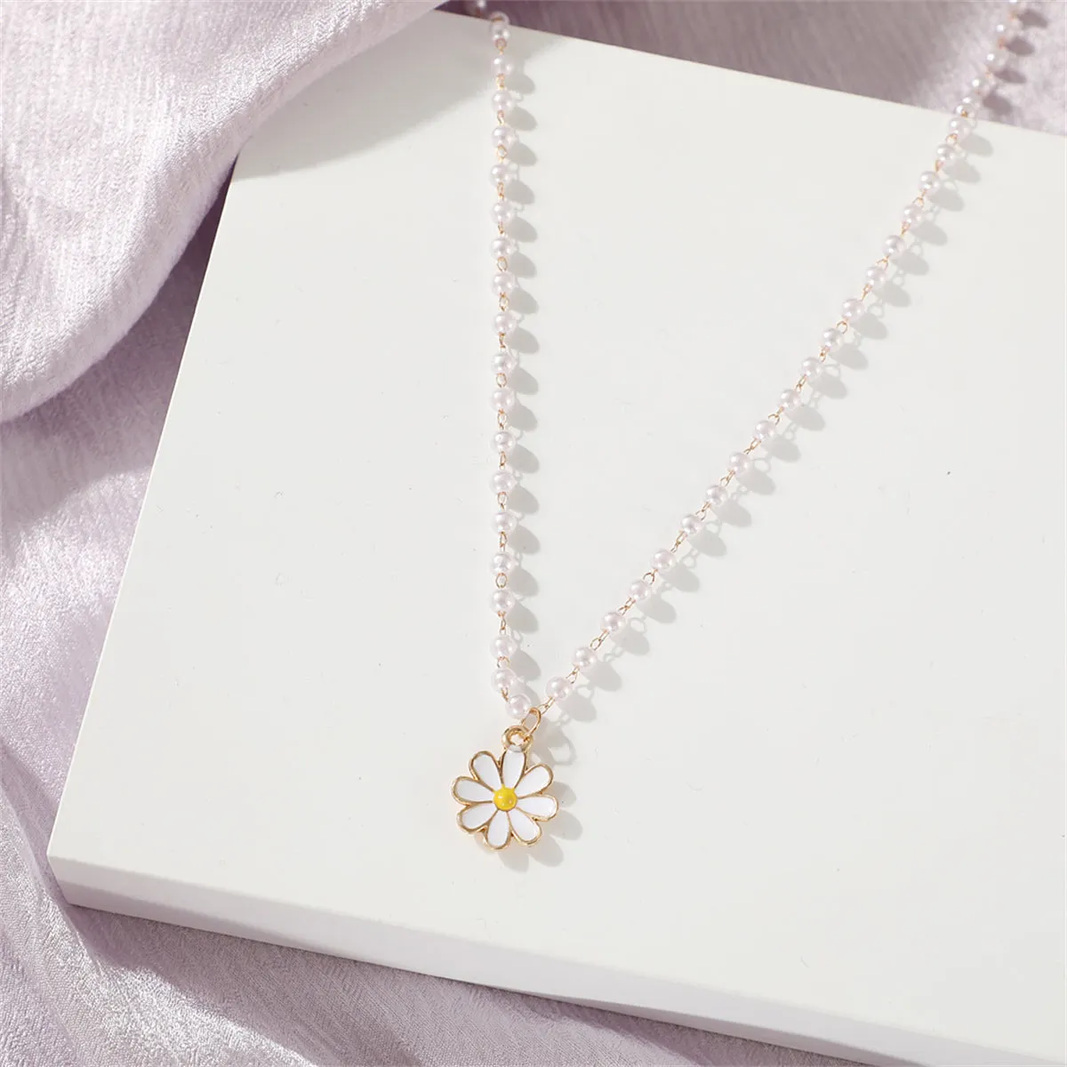 Pearl & 18K Gold-Plated Station Daisy Pendant Necklace
