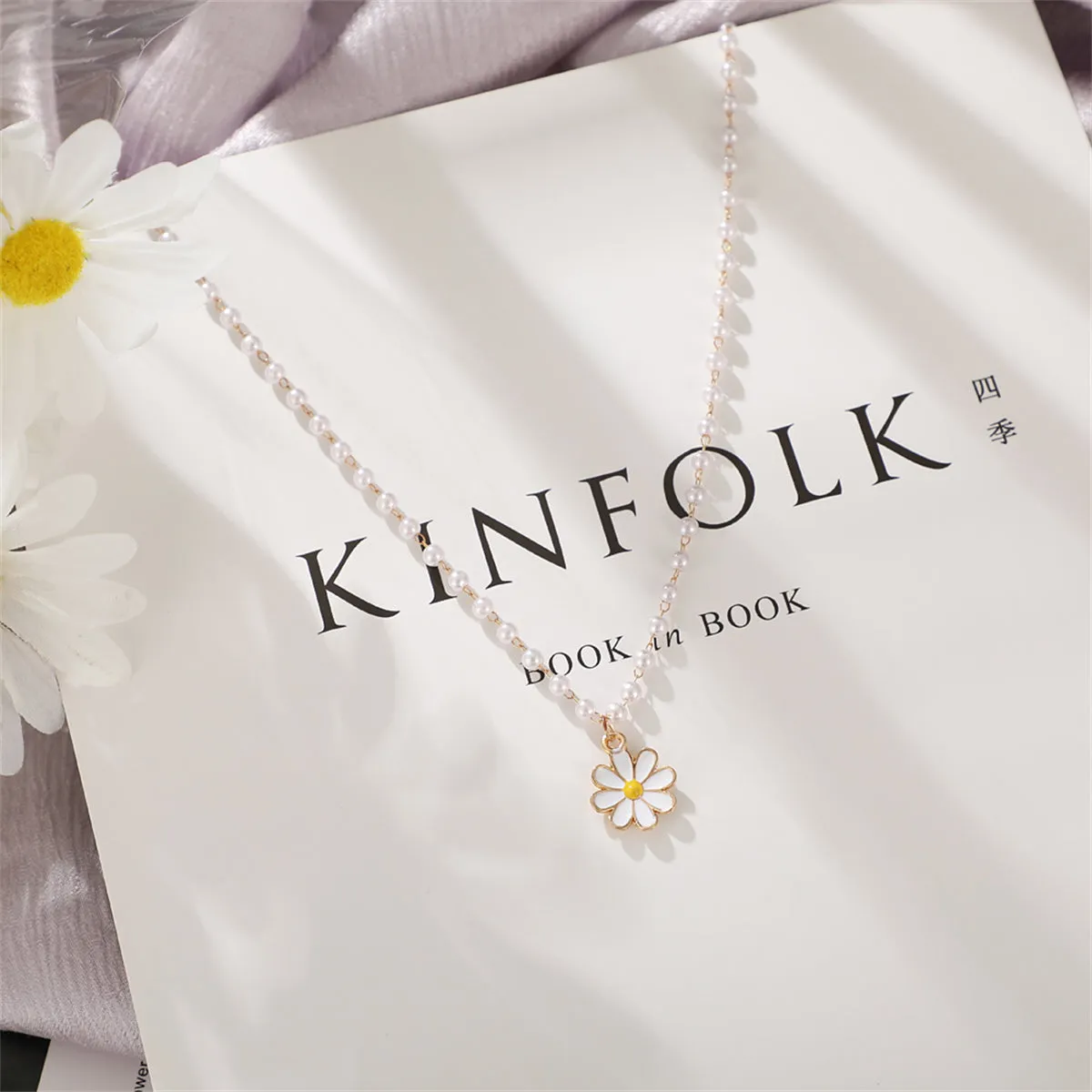 Pearl & 18K Gold-Plated Station Daisy Pendant Necklace