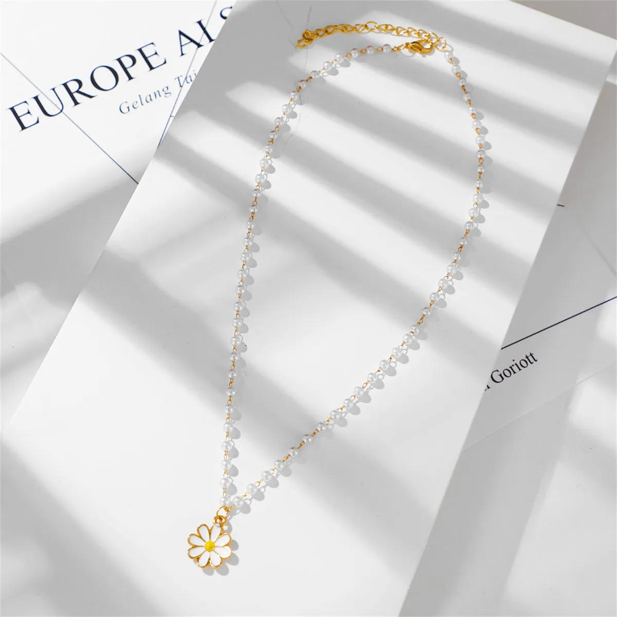 Pearl & 18K Gold-Plated Station Daisy Pendant Necklace