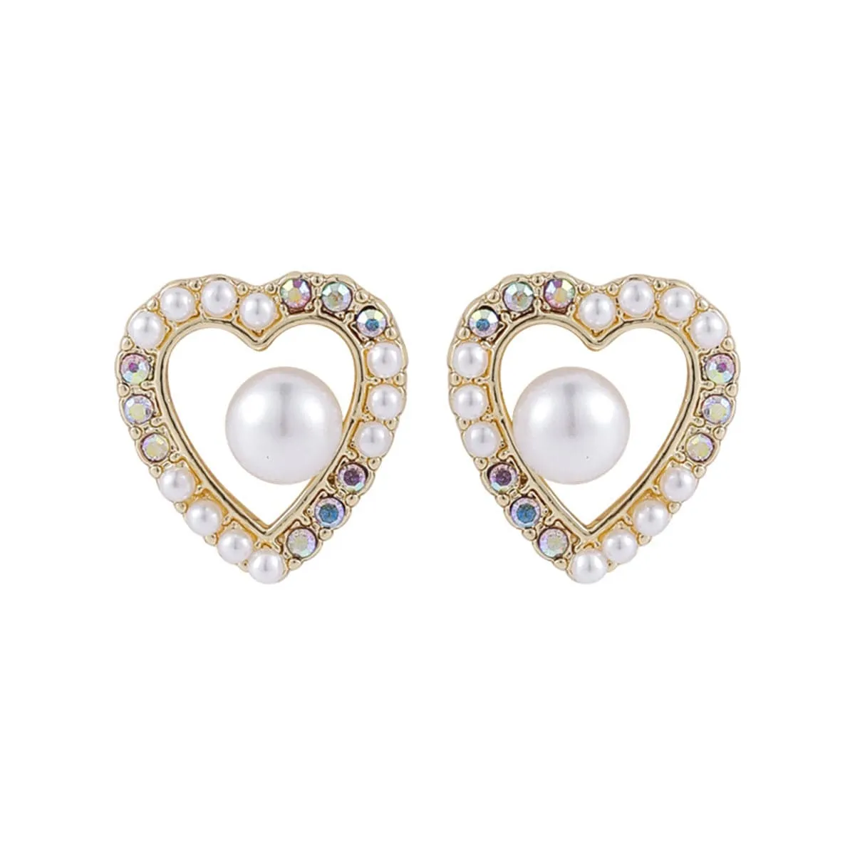 Pearl & Cubic Zirconia 18K Gold-Plated Heart Stud Earring