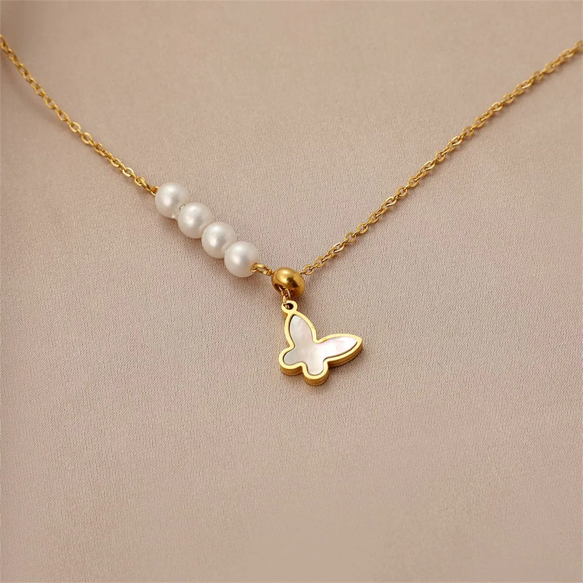 Pearl & Shell 18K Gold-Plated Butterfly Pendant Necklace