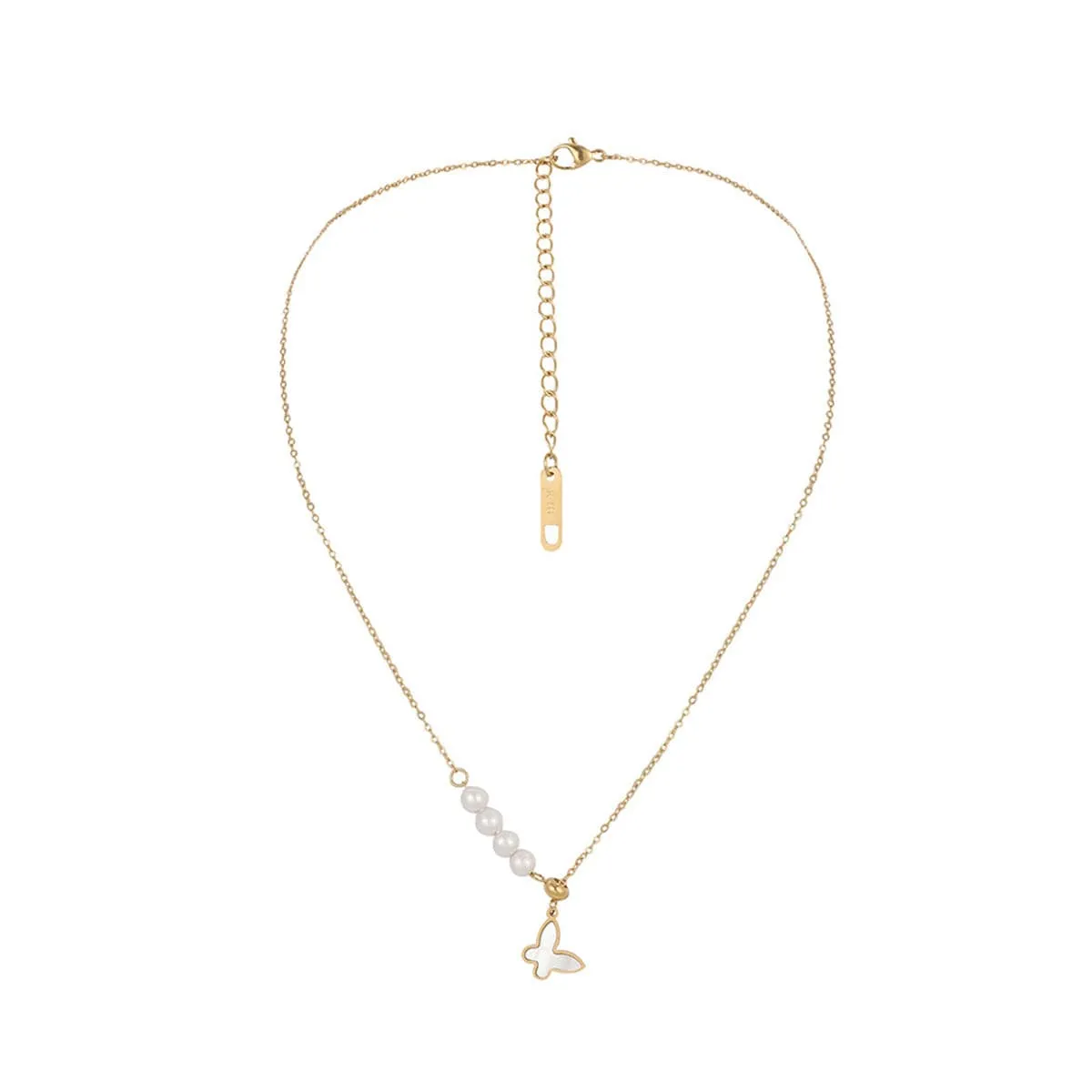 Pearl & Shell 18K Gold-Plated Butterfly Pendant Necklace