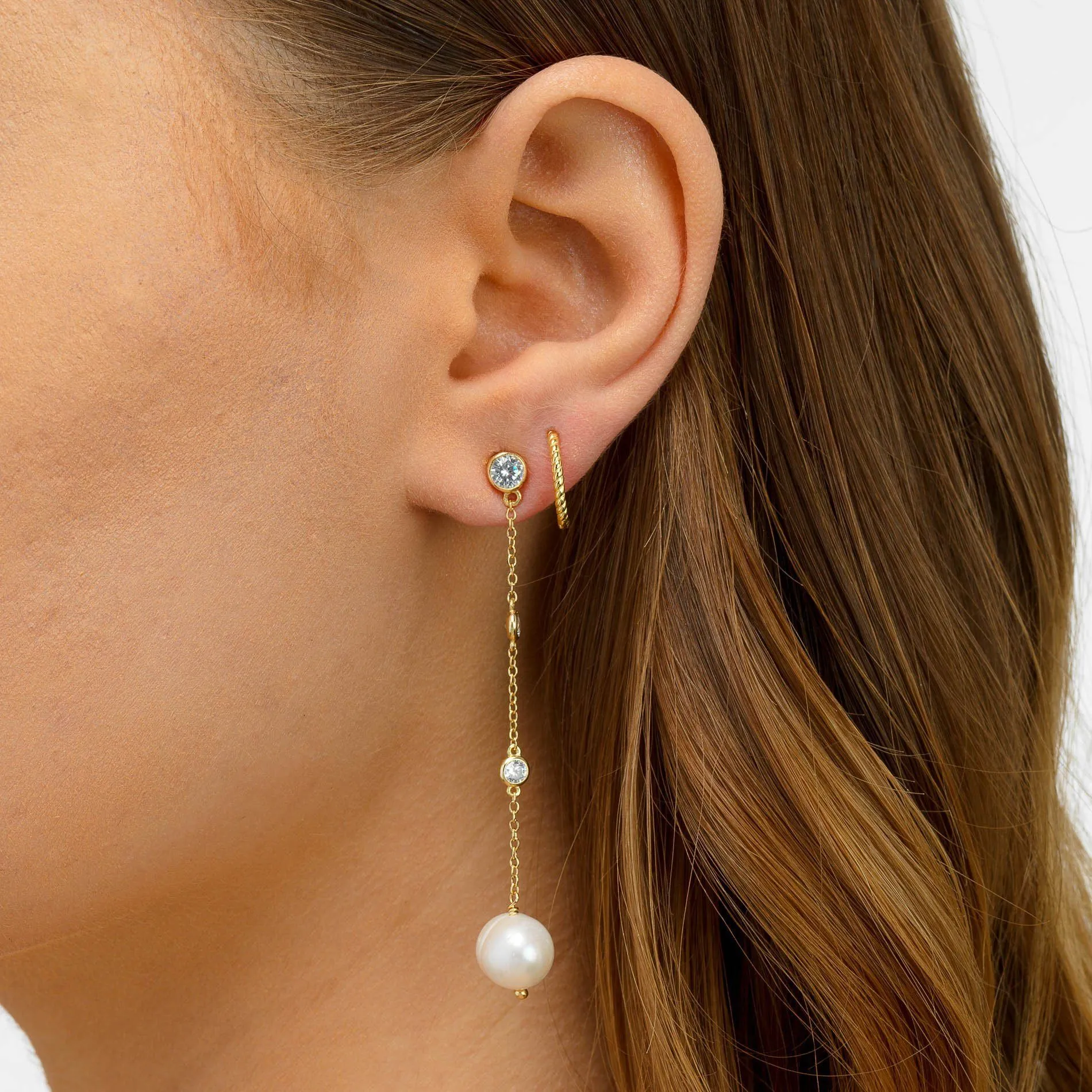 Pearl Bezel Drop Stud Earring