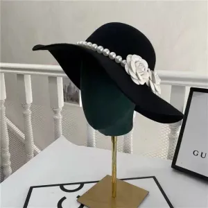 Pearl Flower Brim Elegance Retro Hat