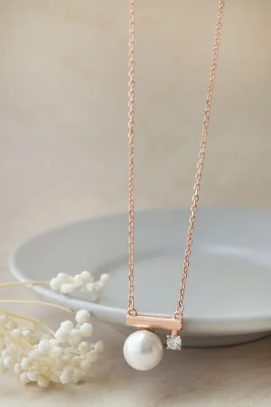 Pearl Underscore Sparkle Rose Gold Plated Sterling Silver Chain Necklace