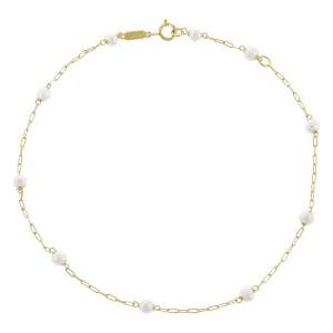Pearl X Chain Link Anklet 14K