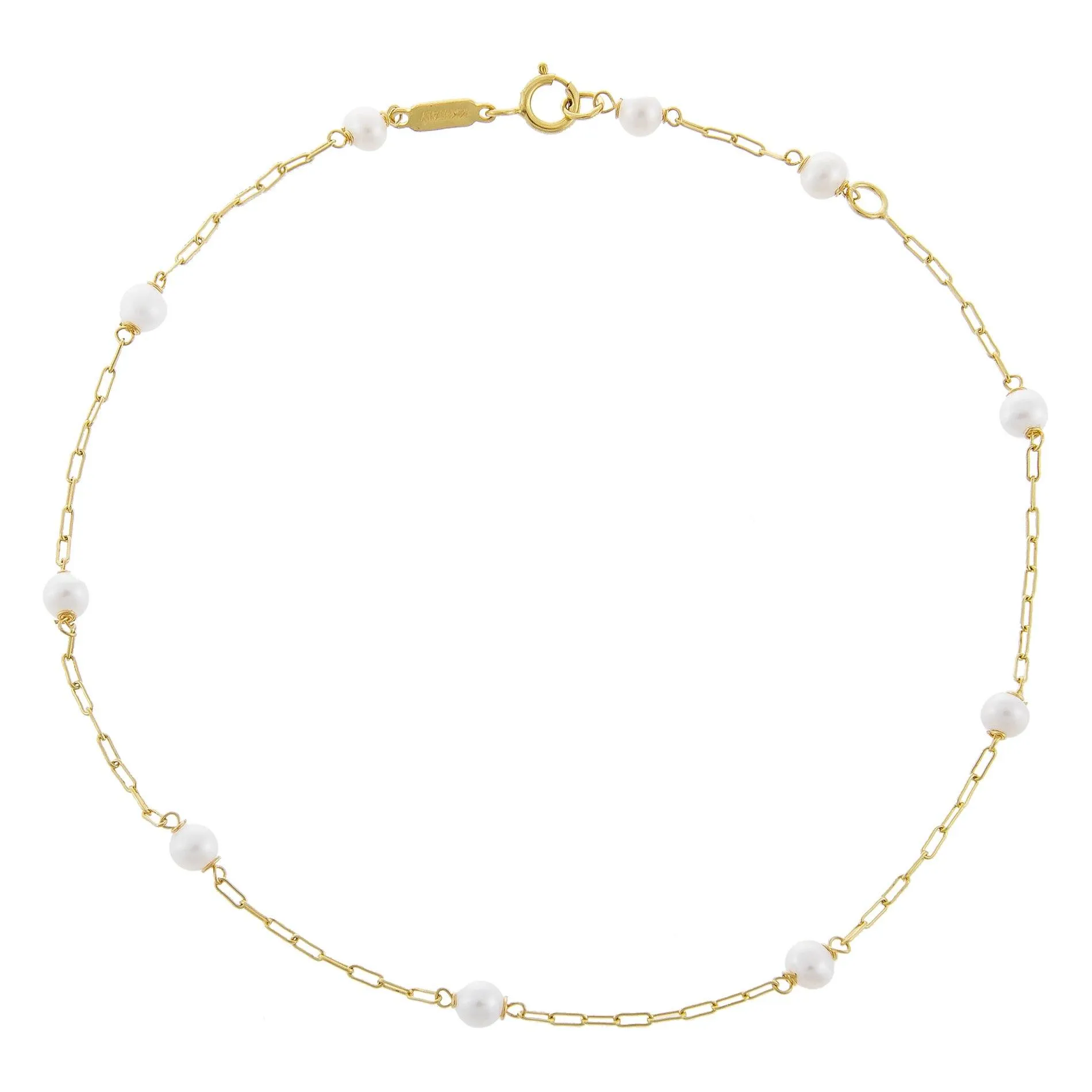 Pearl X Chain Link Anklet 14K