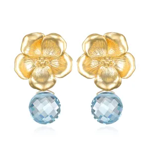 Peony Earring-Sky Blue Topaz: Gold