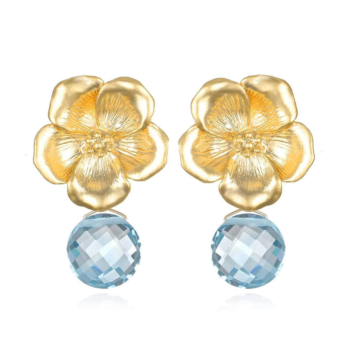 Peony Earring-Sky Blue Topaz: Gold