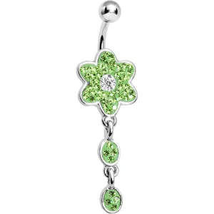 Peridot Green CZ Flower Drop Belly Ring