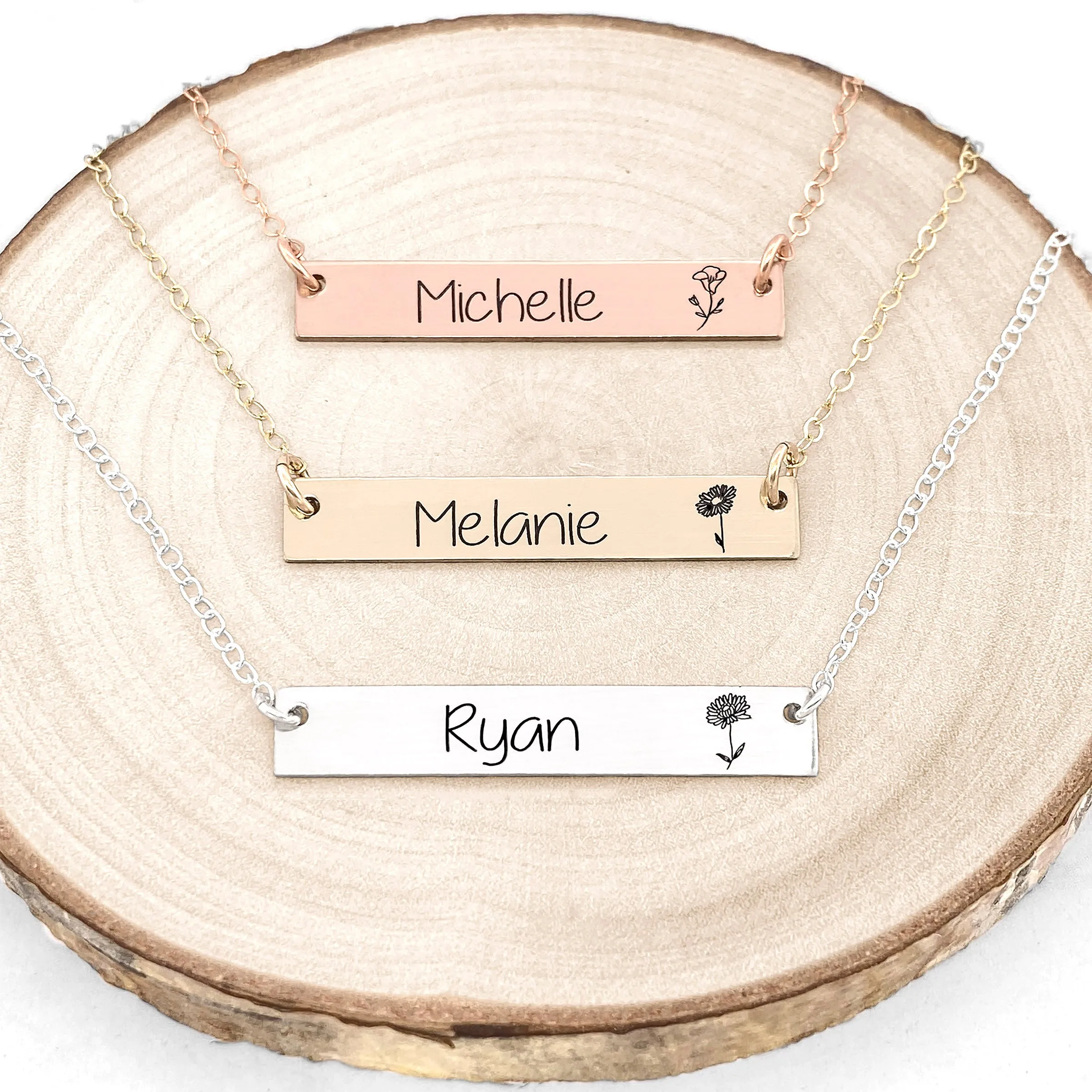 Personalized Birth Flower Bar Necklace