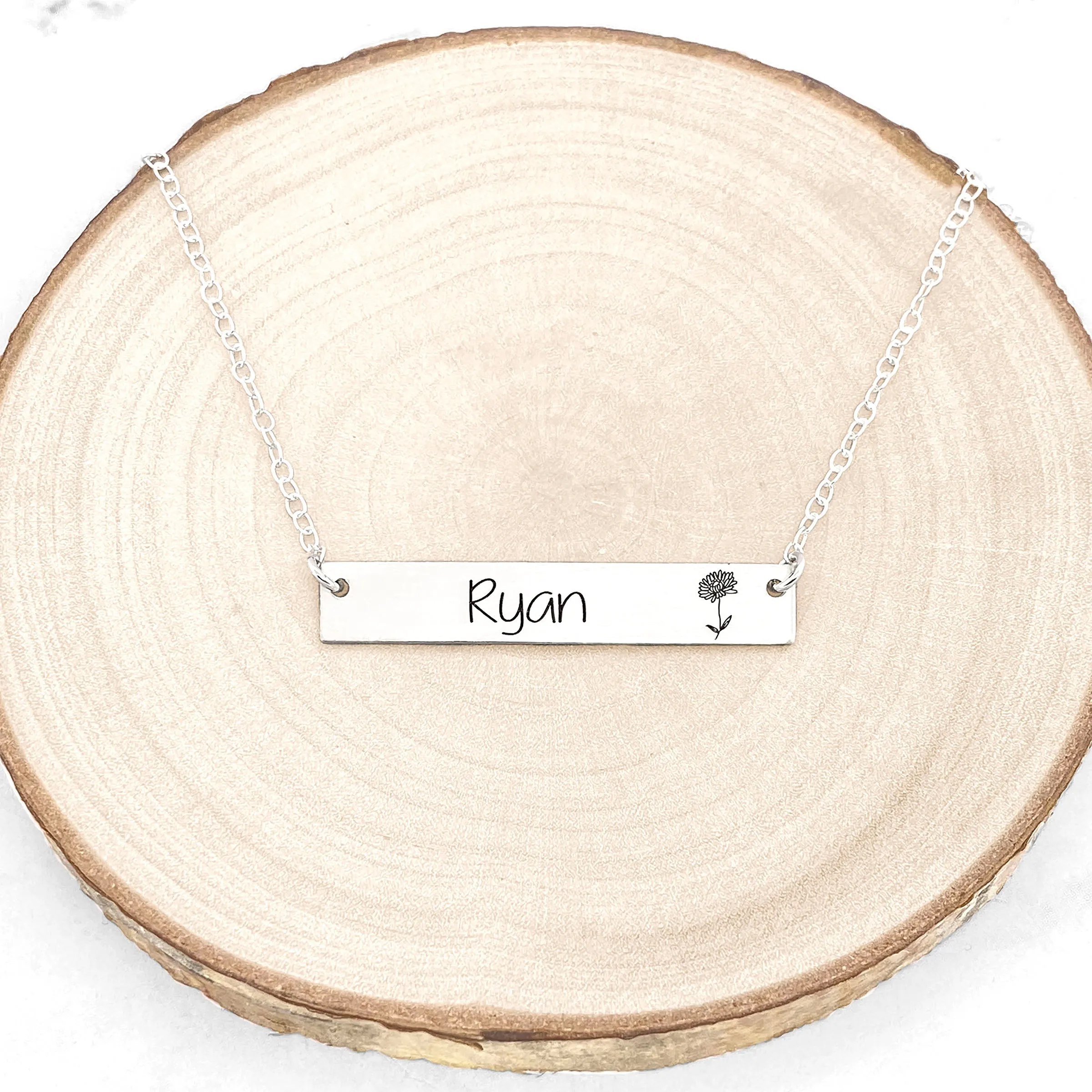 Personalized Birth Flower Bar Necklace