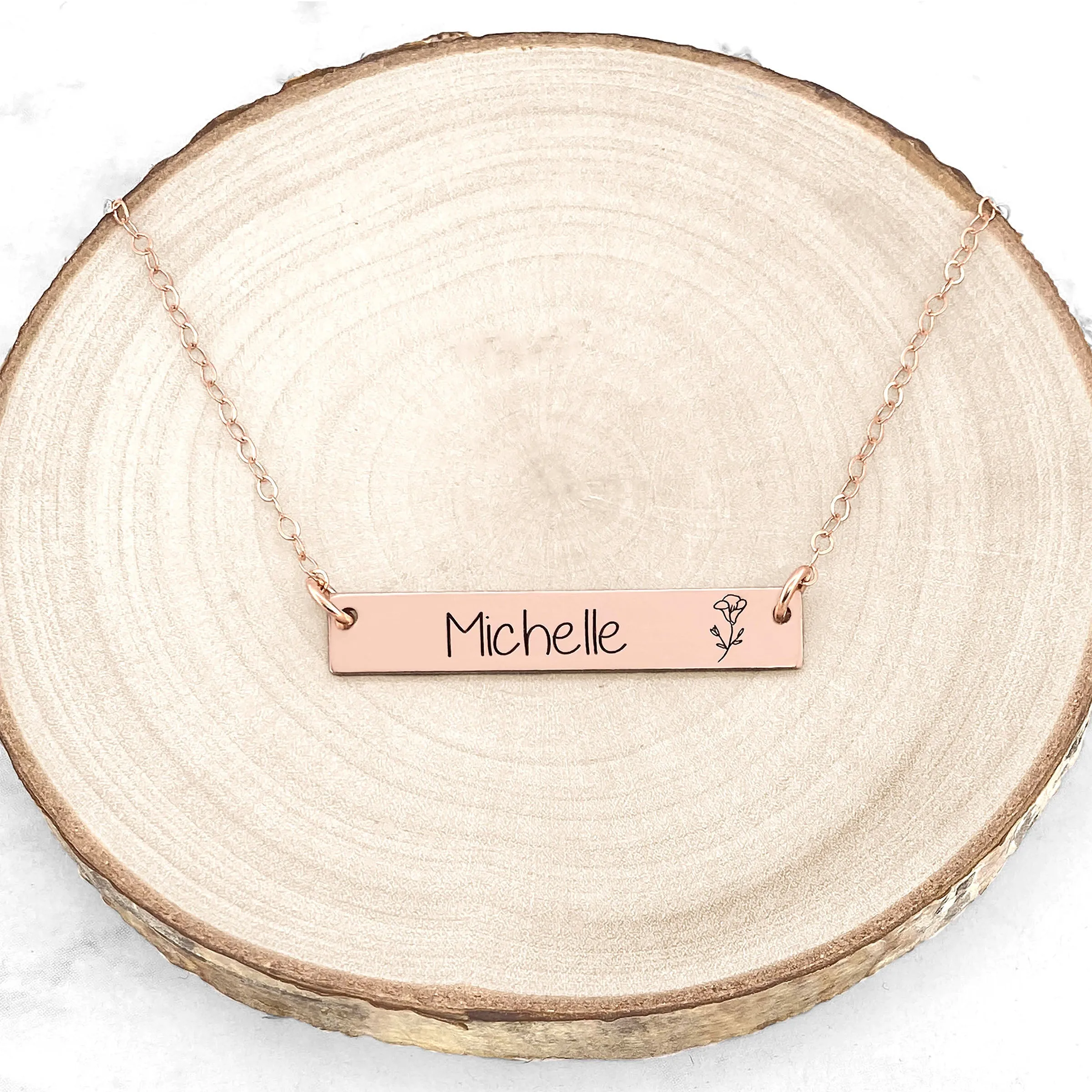 Personalized Birth Flower Bar Necklace