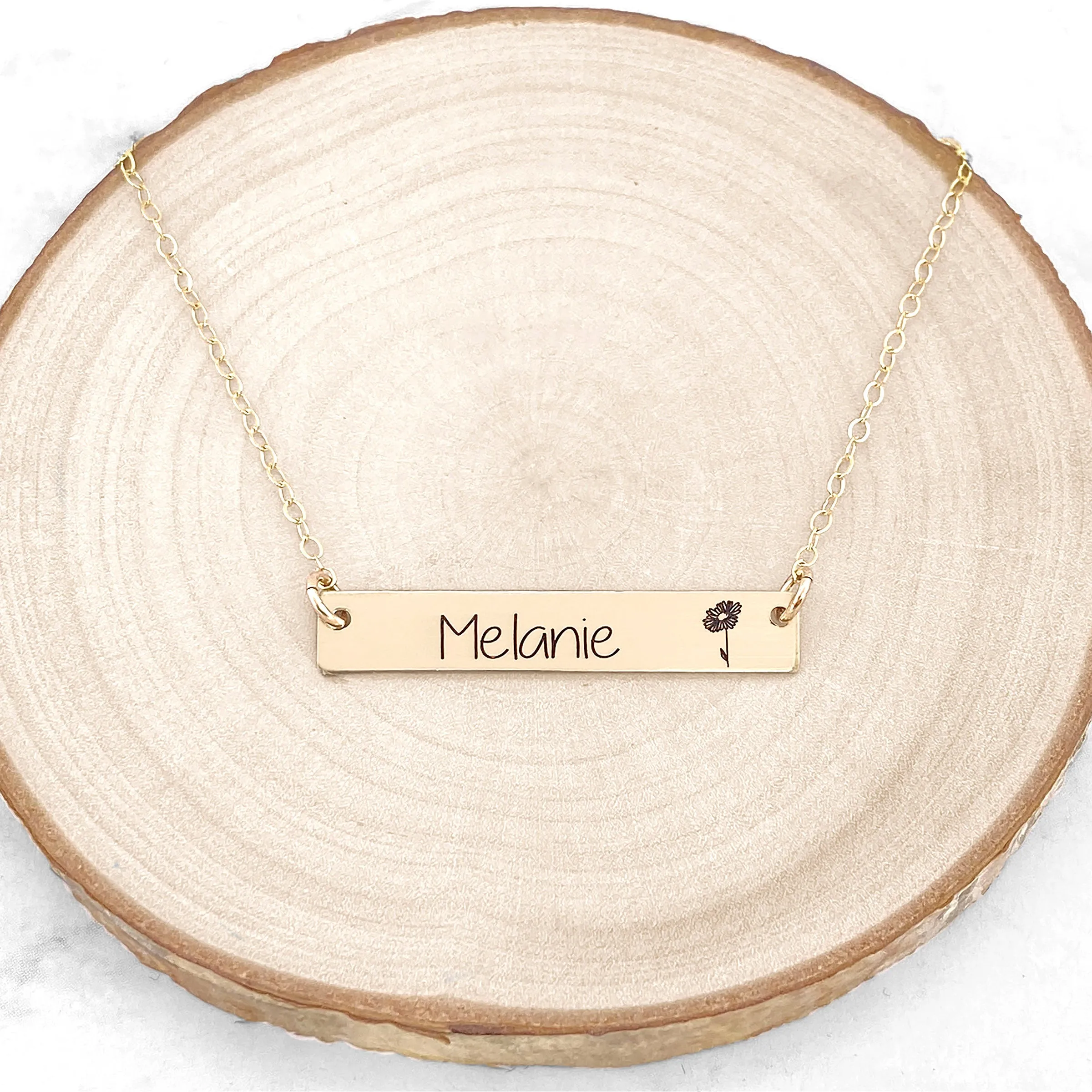 Personalized Birth Flower Bar Necklace