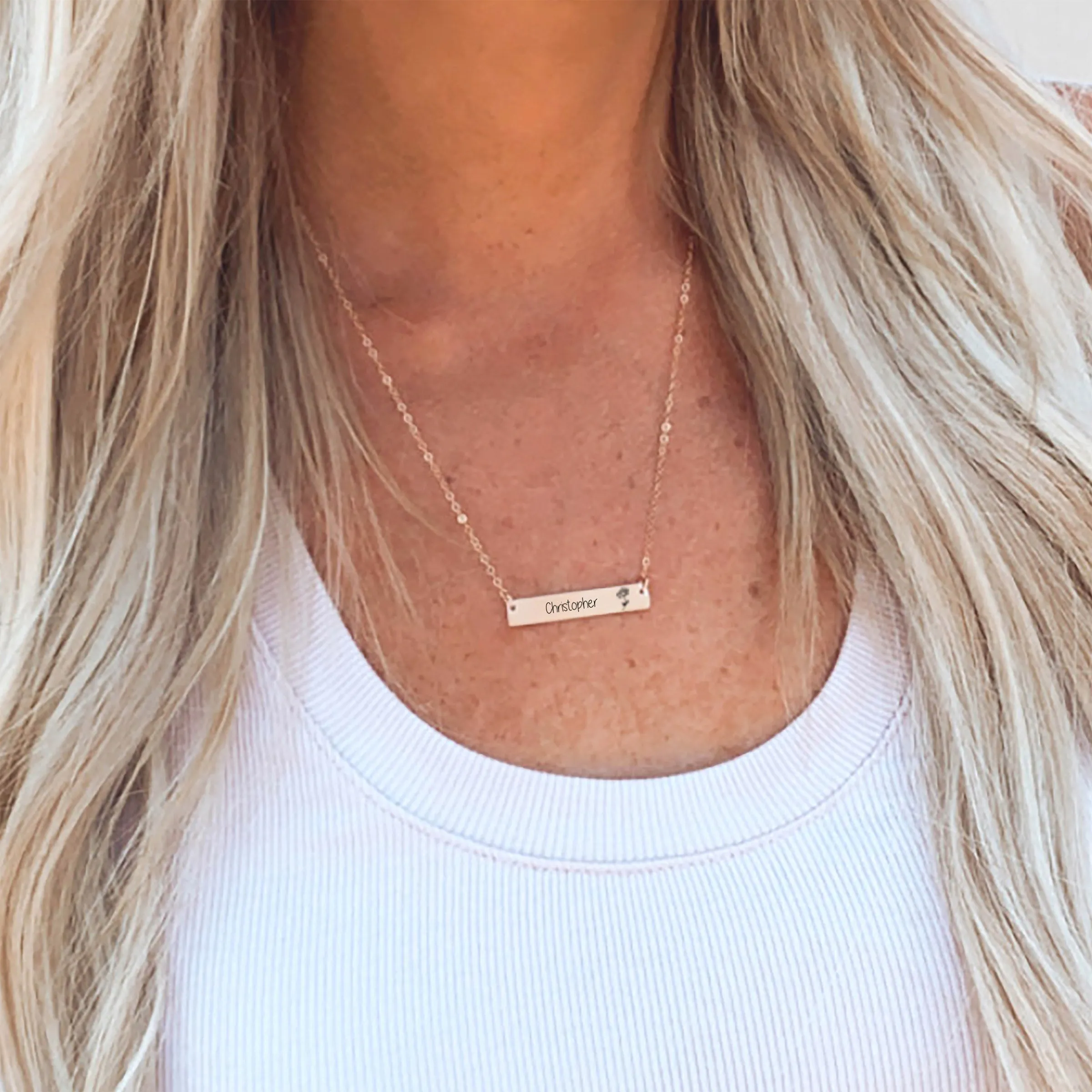 Personalized Birth Flower Bar Necklace