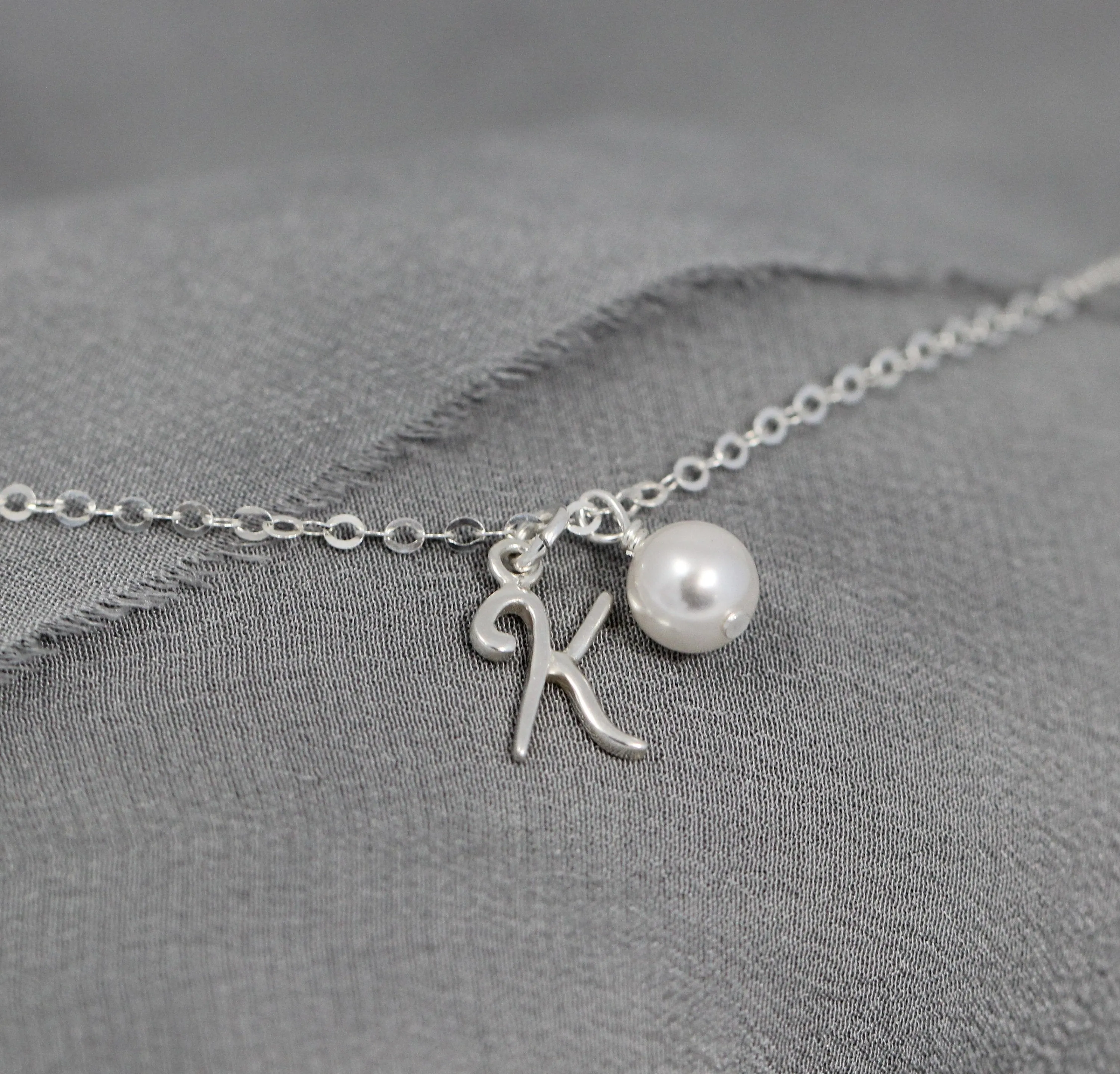 Personalized Bridesmaids Bracelet with Initial in Sterling Silver, Bridal Party Gift
