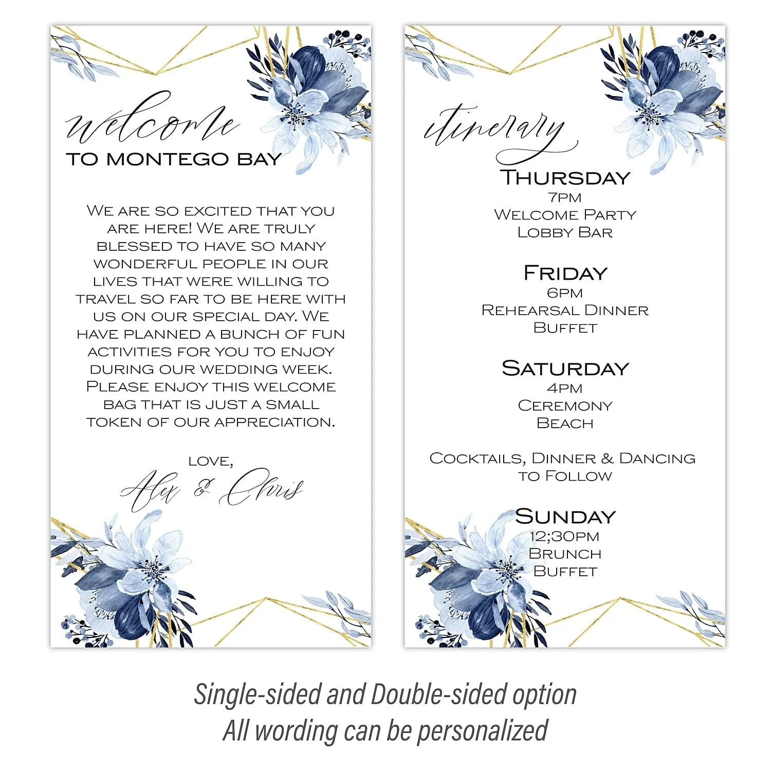 Personalized Wedding Welcome Letter & Itinerary - Dainty Dusty Blue