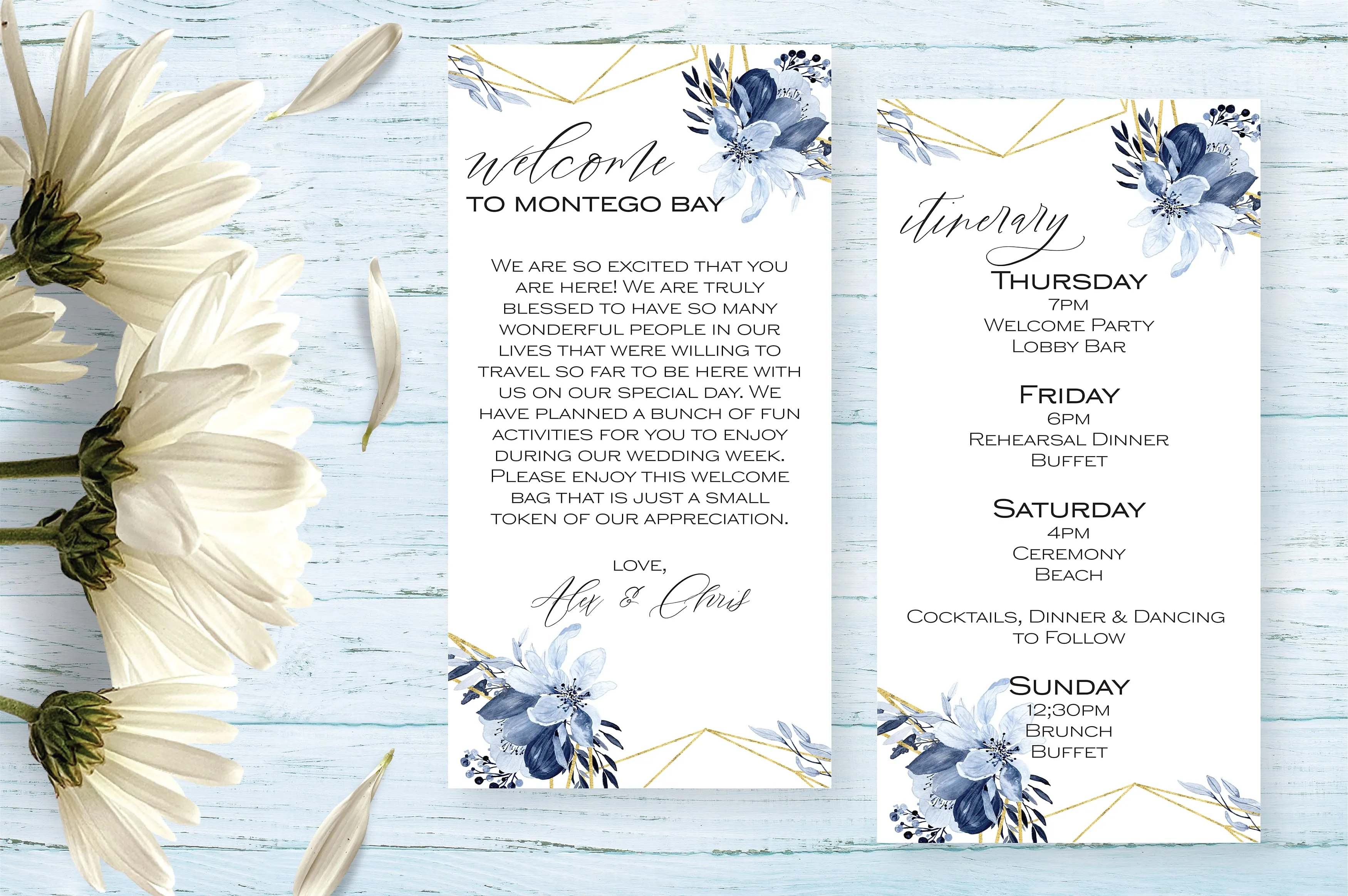 Personalized Wedding Welcome Letter & Itinerary - Dainty Dusty Blue