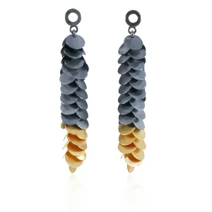 Petals Long Earrings Black & Gold
