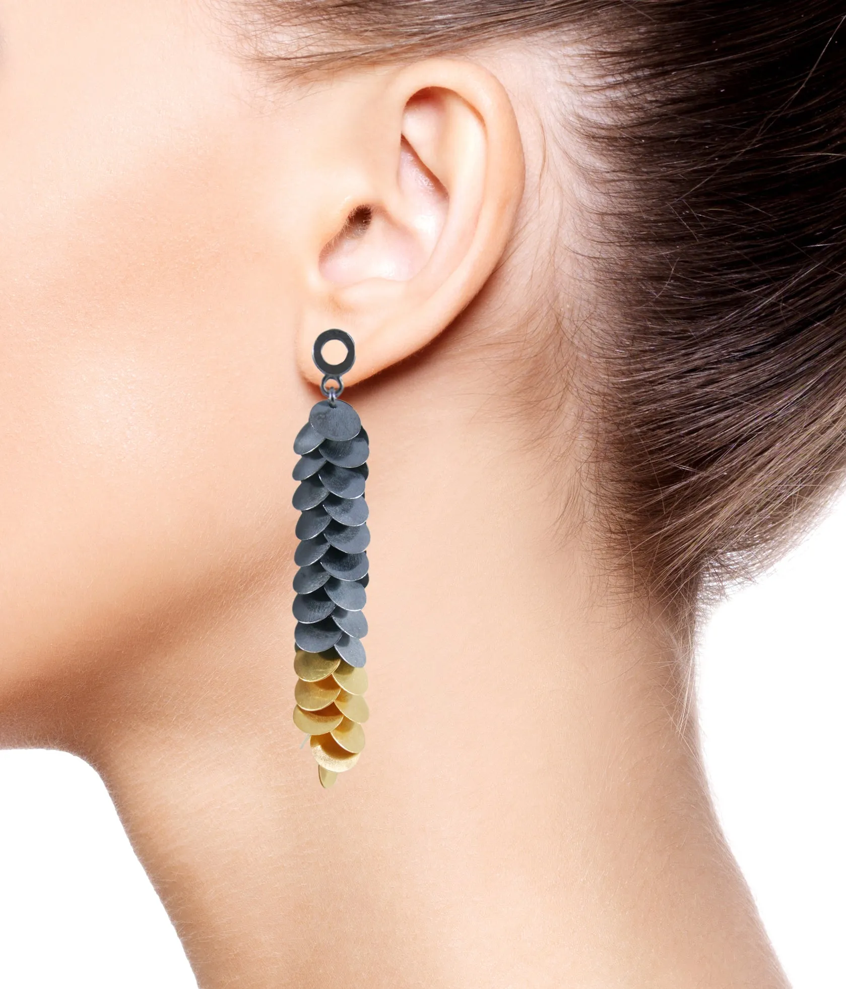 Petals Long Earrings Black & Gold
