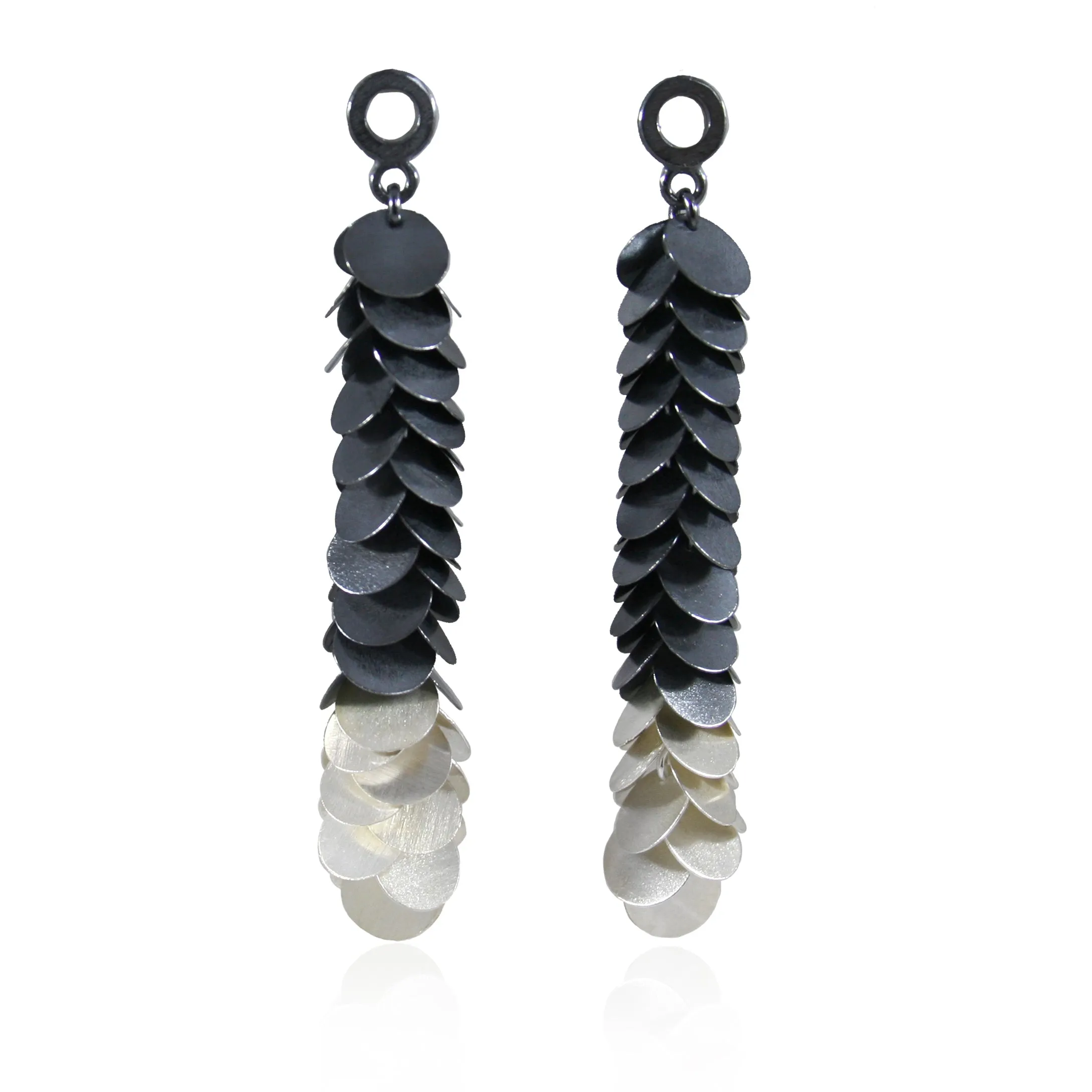Petals Long Earrings Black & Silver