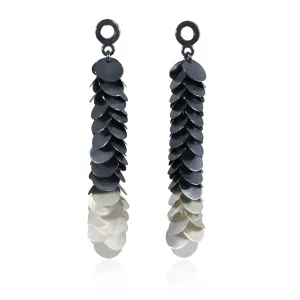 Petals Long Earrings Black & Silver